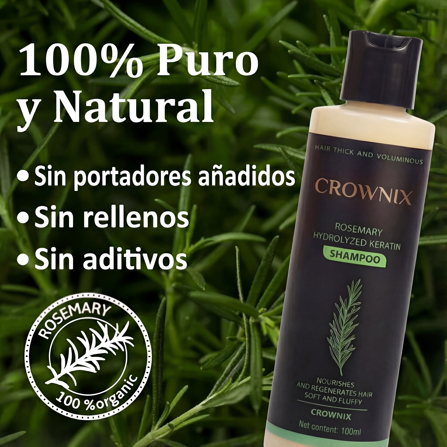 Champú orgánico de romero para el crecimiento del cabello